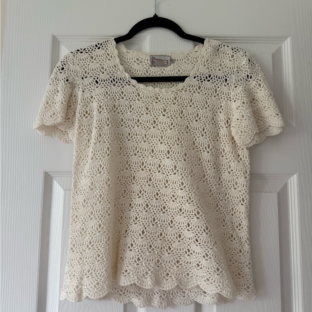 Elegant Cream Crochet Top